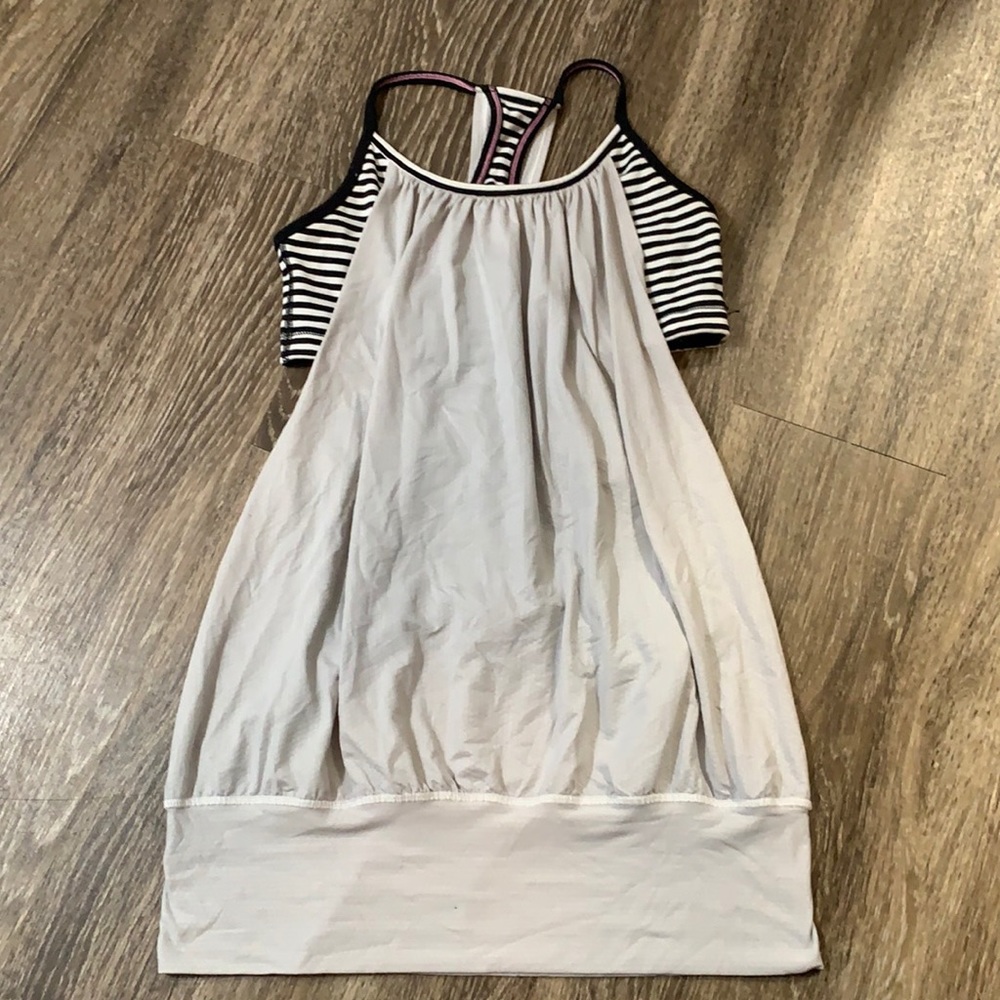 Womens Light Gray Strappy Tank with Striped Accents